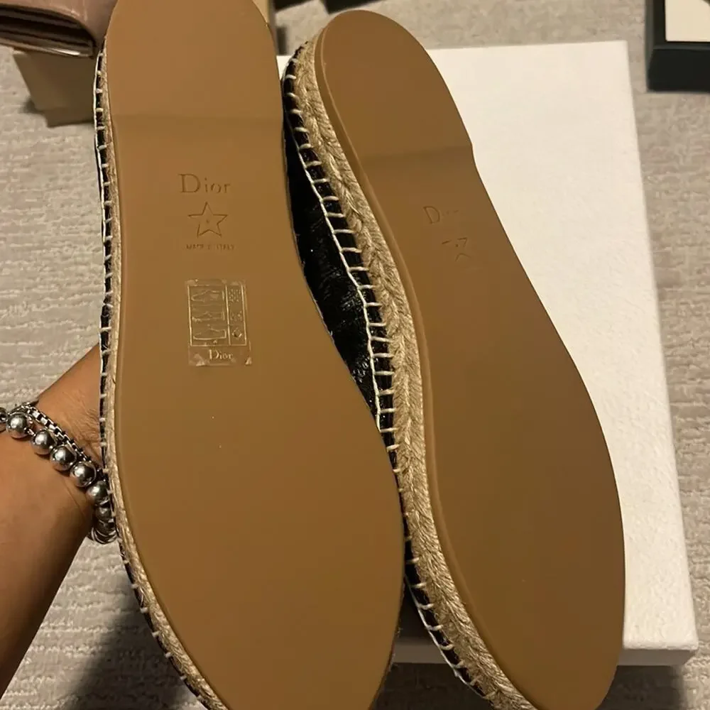 Christian DIOR Logo Espadrilles Black Silver 40.5 - Picture 4 of 10